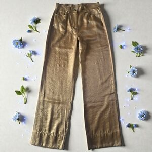 French Connection Shimmering Gold Flared Trousers With Side Slits
